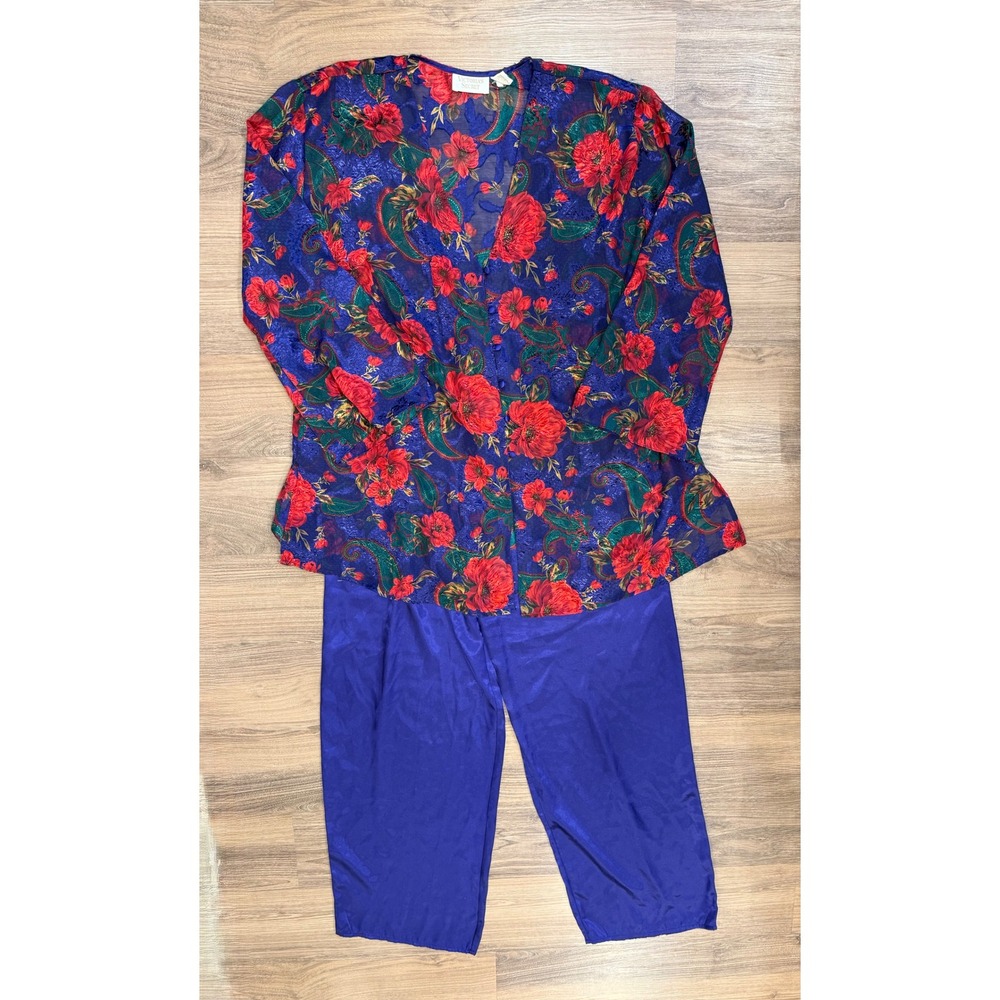 Vintage Victorias Secret Gold Label Floral Paisley Pajama Set Red Purple Medium